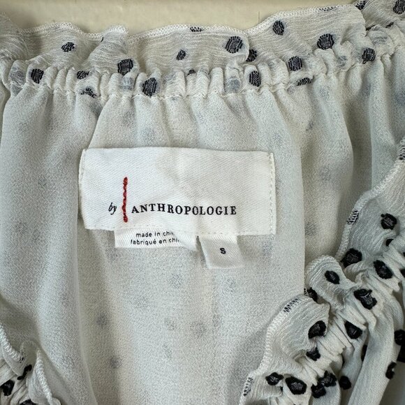 Anthropologie Lucia Blouse Top Smocked Cottagecore Polka Dot White Black Small - Picture 2 of 4